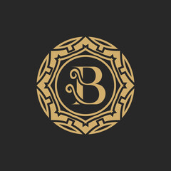 Heraldic initial letter B logo design. illustration of luxury royal B letter with floral