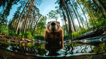  Marmotte curieuse prise en photo par un piège photographique - obrazy, fototapety, plakaty