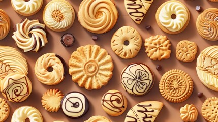 Assorted Cookies and Sweets on Beige Background. Generative ai