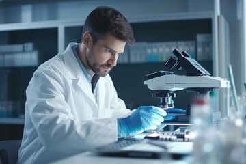 Doctor, microbiologist studying elements in laboratory