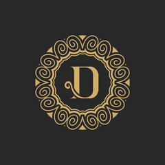 Luxury Letter D with ornament frame Logo Vector 