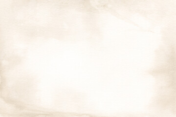 Old yellowed paper with spots and stripes. Watercolor background with streaks of paint, imitation of the texture of an old manuscript in sepia color. Blurred abstract background for grunge style.