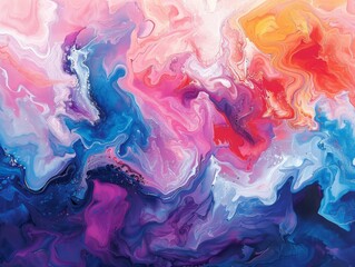 Colorful abstract painting with vibrant blues, purples, and pinks.