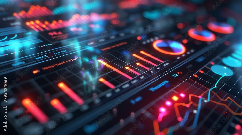 Poster futuristic dashboard with graphs, charts and diagrams