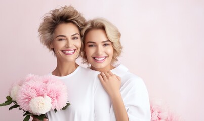 Happy mother and daughter, Perfect for Mother's Day promotions, beauty and lifestyle campaigns, family services advertisements, greeting card imagery, and women's health and wellness platforms