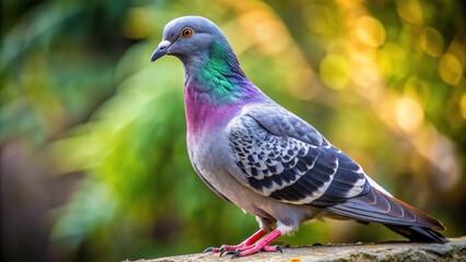Pigeon in the park with bokeh background - obrazy, fototapety, plakaty