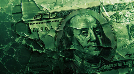 Close Up of Cracked One Hundred Dollar Bill, Financial Crisis Concept or Economic Instability Symbol - obrazy, fototapety, plakaty