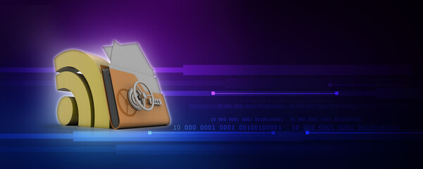 3d illustration WiFi symbol with folder lock