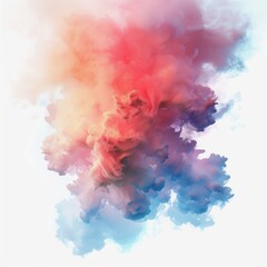 Colored cloud on a plain background. Dynamic mixing of smoke of different colors on a white background.