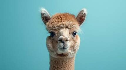 Obraz premium A close-up portrait of an alpaca with blue eyes