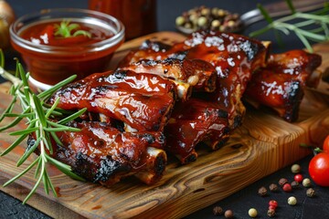 Lose yourself in the mouthwatering allure of barbecue sauce, its rich flavor and smoky aroma irresistible - obrazy, fototapety, plakaty