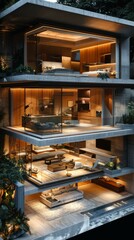 b'Three-story house with modern design and large glass windows'