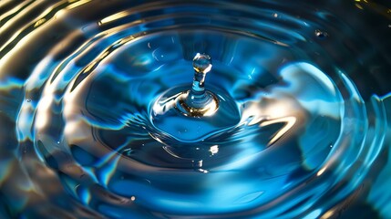 b'Water drop photography with blue and gold colors'
