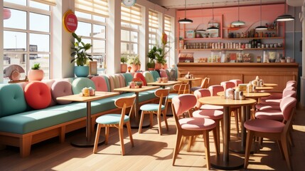 Fototapeta premium b'Pink and Blue Retro Diner Interior'