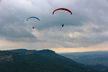 Paragliders flying in Central Bulgaria
