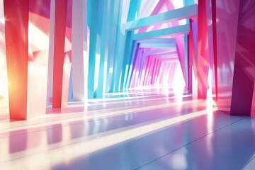 b'Pink and Blue Geometric Shapes Form Futuristic Tunnel'