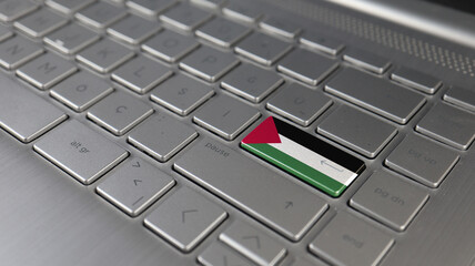 Keyboard with Palestine flag on the enter button, represents cyber attack, learning language