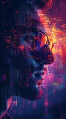 portrait of a man wearing glasses with a glitch effect