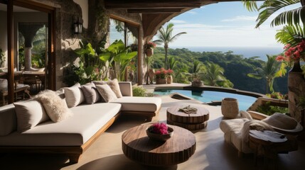 Fototapeta premium b'Modern Tropical Living Space with Infinity Pool and Ocean View'