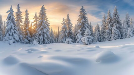 Fototapeta premium b'A beautiful winter landscape of snow covered pine trees in the mountains'
