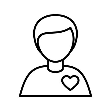 recommend clip art: Man silhouette with heart outline icon. Volunteer symbol. Editable stroke.