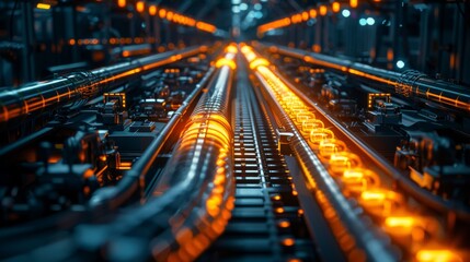Sci-fi industrial interior with glowing orange tubes and machinery