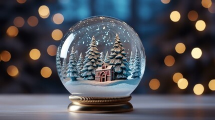 Fototapeta na wymiar b'A snow globe with a house inside it'