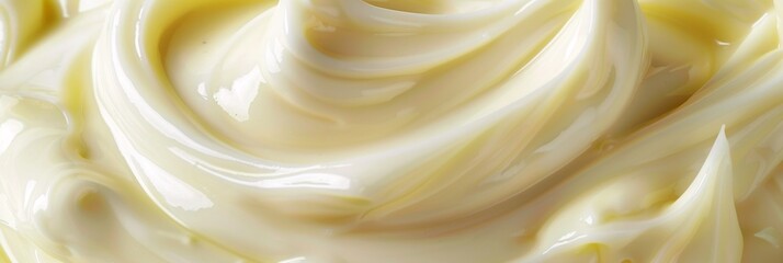 Immerse yourself in the creamy waves of liquid mayonnaise, its ivory hue and smooth consistency inducing relaxation