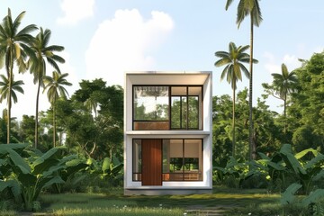 b'Small Modern Tropical House Design With Green Backyard'