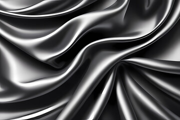 Obraz premium Black silk fabric luxury background. Wavy abstract satin cloth texture pattern. Smooth shiny drape material curtain.