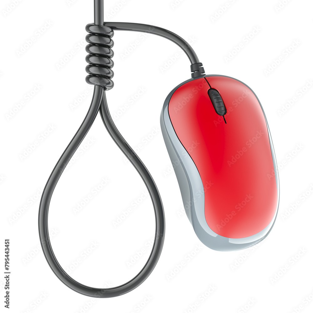 Poster noose from wired computer mouse. 3d rendering isolated on transparent background