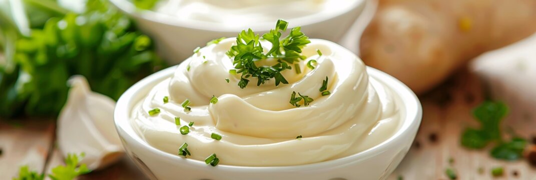 Delve into the creamy richness of liquid mayonnaise, its smooth texture and gentle aroma creating a sense of peace