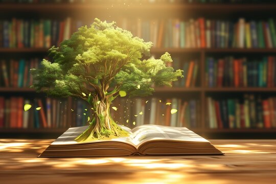 tree growing from book in success knowlage concept