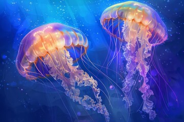 mesmerizing jellyfish swimming in the ocean graceful aquatic ballet underwater wonder digital painting