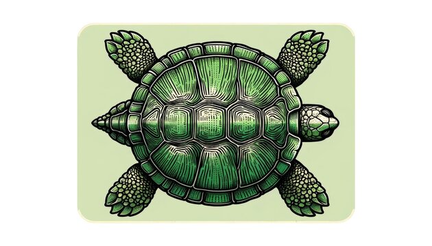 A turtle is shown in a green and white color scheme. The turtle is drawn in a very detailed manner, with the shell and legs clearly visible