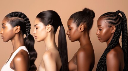 Various hair styles For black-haired women - long, straight hair.