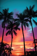 Fototapeta na wymiar Palm trees silhouette outdoors nature