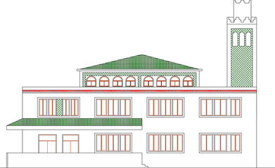 Vector sketch illustration design drawing of Muslim holy mosque building with minaret