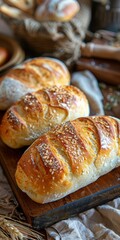 Loaf of bread sprinkled with sesame seeds