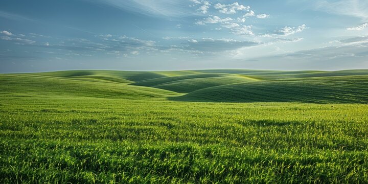 b'Green rolling hills under blue sky with white clouds'