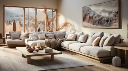 b'A Modern Living Room With a Sectional Sofa and a Large Window'