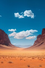 Naklejka premium b'A vast desert landscape with towering cliffs and a clear blue sky'