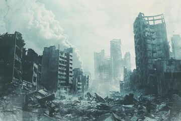 ruined city in the aftermath of war apocalyptic landscape destroyed buildings concept illustration