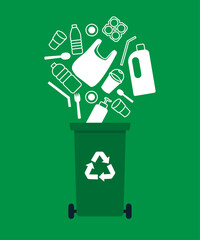 Plastic waste recycling bin vector illustration.