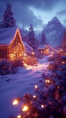 b'A Snowy Village at Night'