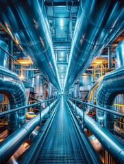 Obraz premium b'The innards of a modern industrial facility with blue lighting'