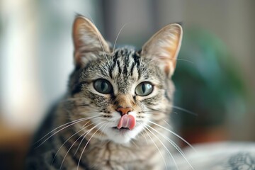 silly cat making derpy face with tongue out humorous pet portrait animal photography