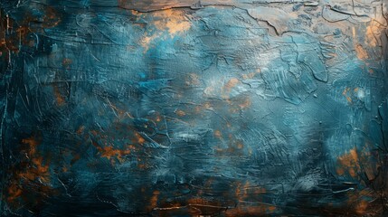 b'Blue and copper abstract painting'