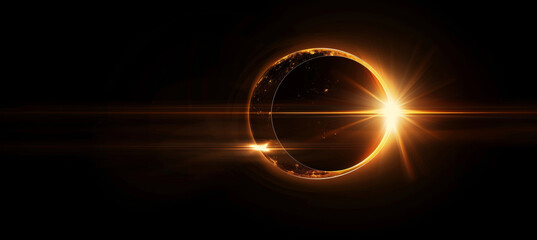 Solar Eclipse with Lens Flare on Black Background
