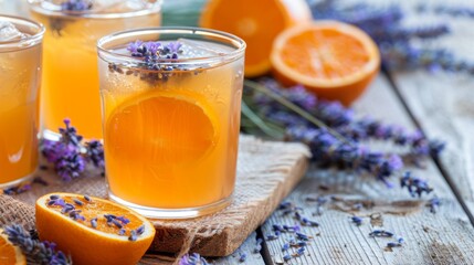 Three Glasses of Orange Juice With Lavender